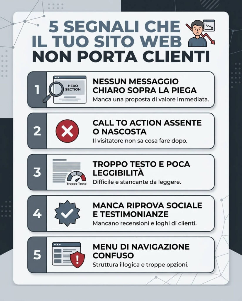 Perché il tuo sito non porta clienti: 5 segnali (e come risolverli)